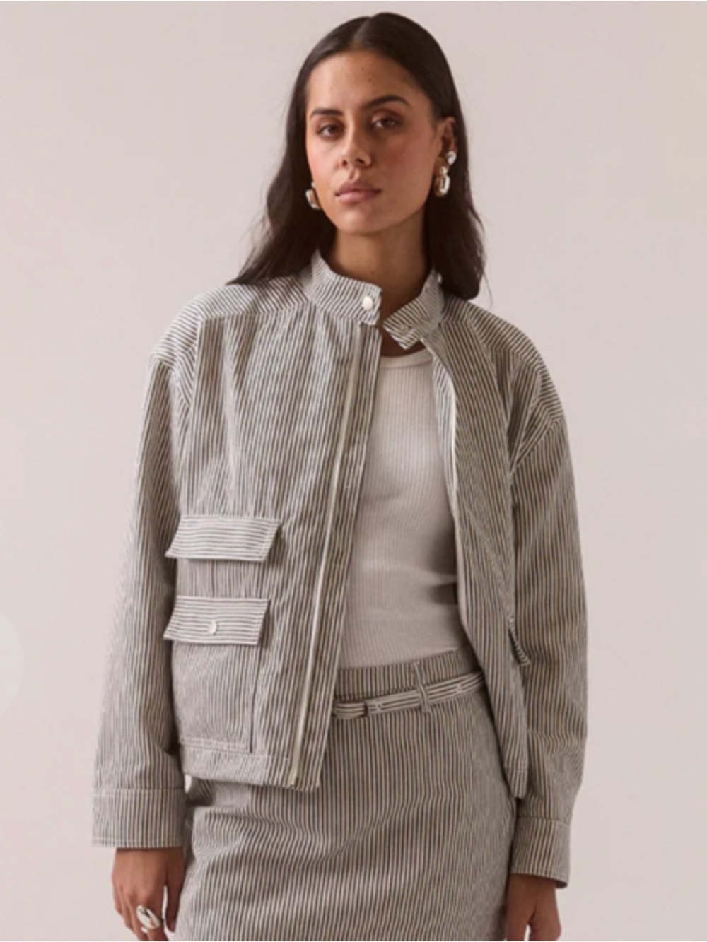 Striped Gray Utility Jacket - Women